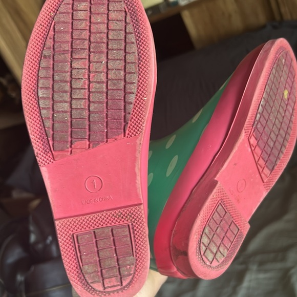 Girls Green Polka Dot Wellies Rain boots - 1 - Picture 4 of 4